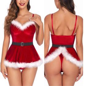 Womens Christmas Lingerie Red Santa Babydolls Chemises Set (size: L)